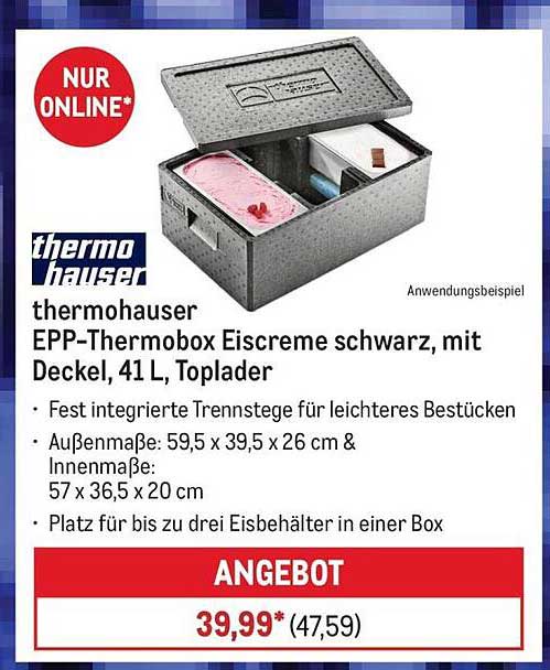 thermohhauser EPP-Thermobox Eiscreme schwarz, mit Deckel, 41 L, Toplader