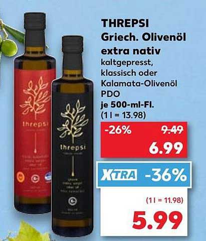 THREPSI Griech. Olivenöl extra nativ kaltgepresst, klassisch oder Kalamata-Olivenöl PDO je 500-ml-Fl.