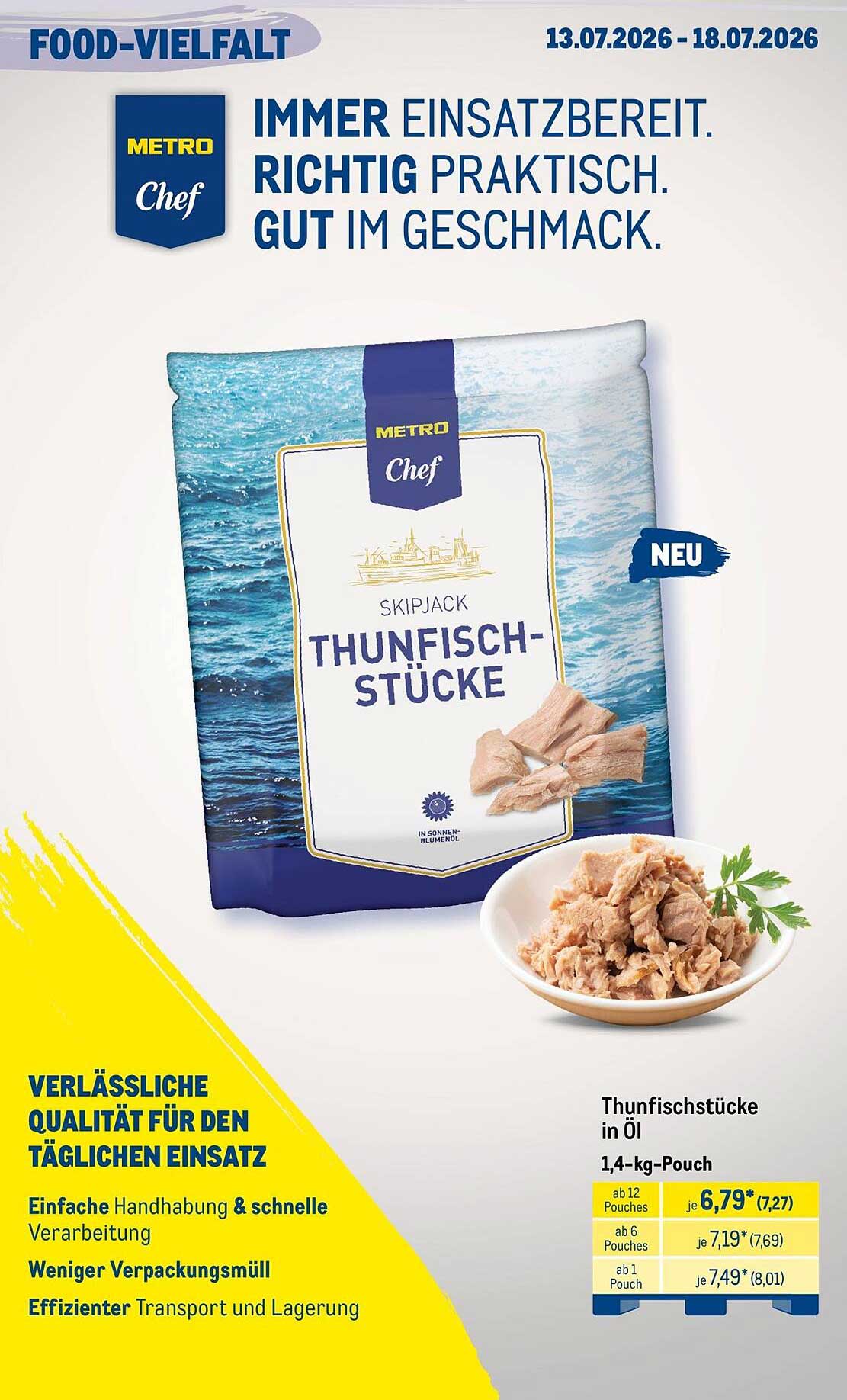 Thunfischstücke in Öl 1,4-kg-Pouch