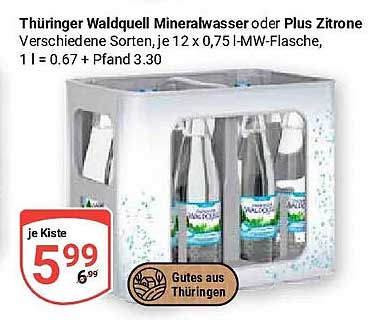 Thüringer Waldquell Mineralwasser oder Plus Zitrone