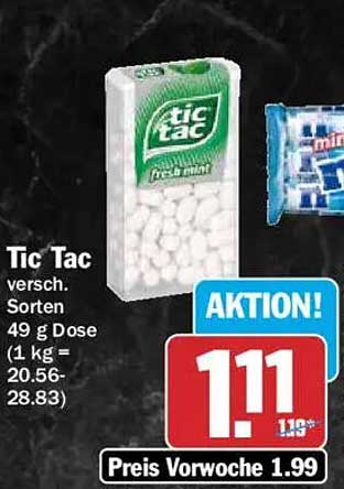 Tic Tac versch. Sorten 49 g Dose (1 kg = 20.56-28.83)