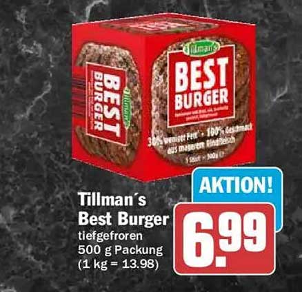 Tillman’s Best Burger tiefgefroren 500 g Packung (1 kg = 13.98)