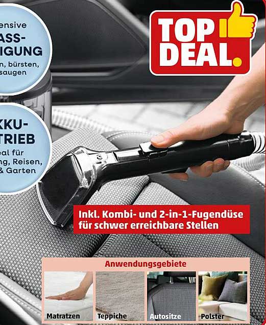 TOP DEAL. Inkl. Kombi- und 2-in-1-Fugendüse für schwer erreichbare Stellen