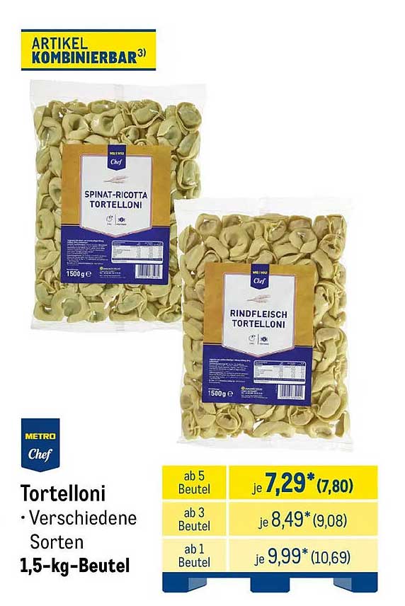 Tortelloni Verschiedene Sorten 1,5-kg-Beutel