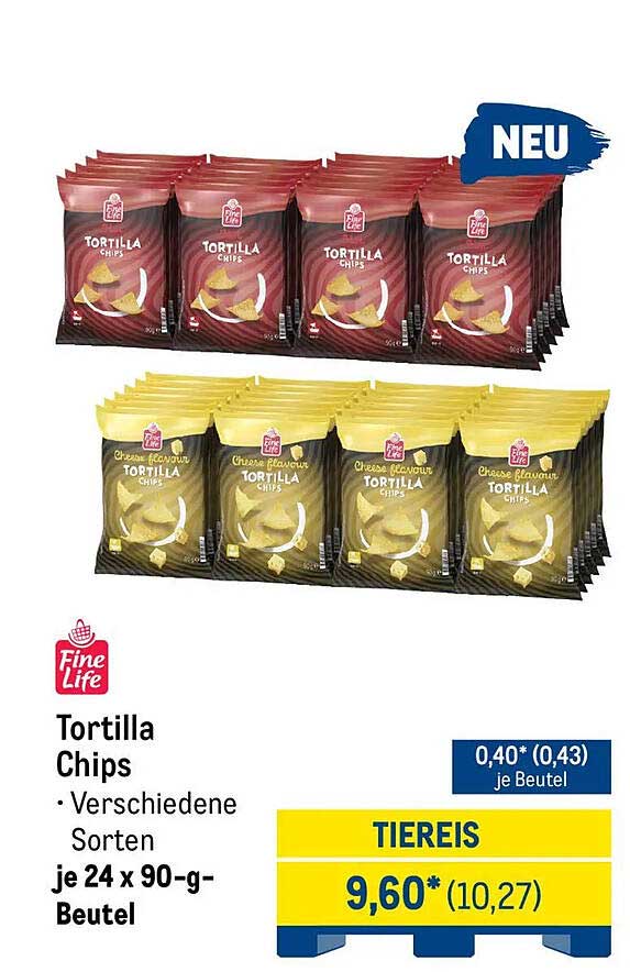 Tortilla Chips · Verschiedene Sorten je 24 x 90-g-Beutel