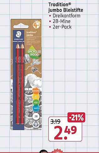 Tradition® jumbo Bleistifte • Dreikantform • 2B-Mine • 2er-Pack