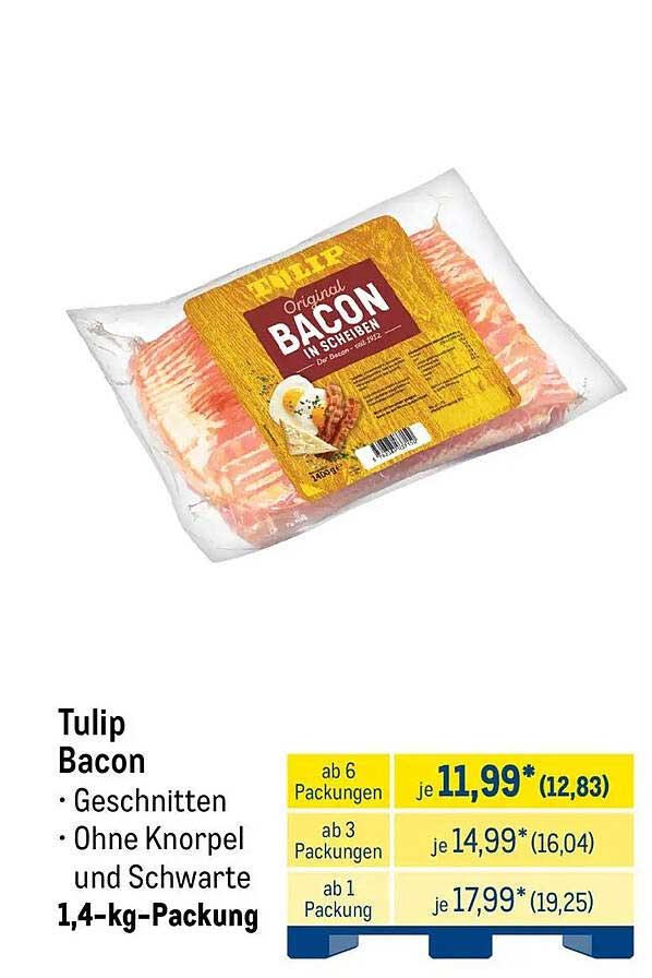 Tulip Bacon · Geschnitten · Ohne Knorpel und Schwarte · 1,4-kg-Packung