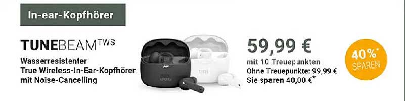TUNEBEAM TWS Wasserresistenter True Wireless-In-Ear-Kopfhörer mit Noise-Cancelling