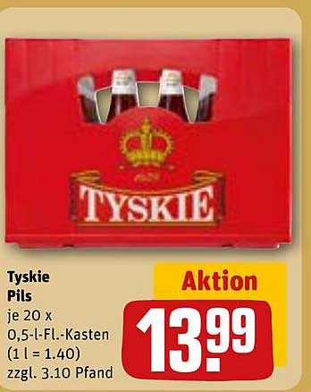 Tyskie Pils je 20 x 0,5-l-Fl.-Kasten (1 l = 1.40) zzgl. 3.10 Pfand