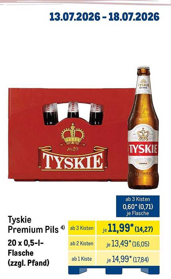 Tyskie Premium Pils 20 x 0.5-l-Flasche (zzgl. Pfand)