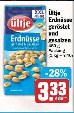 Ültje Erdnüsse geröstet und gesalzen 450 g Packung (1 kg = 7.40)