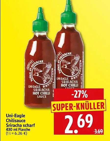 Uni-Eagle Chilisauce Sriracha scharf 430 ml Flasche (1 l = 6.26 €)