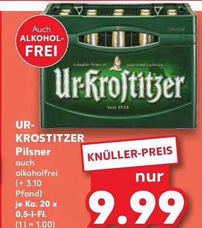 UR-KROSTITZER Pilsner auch alkoholfrei (+ 3,10 Pfand) je Kt. 20 x 0,5-l-Fl.
