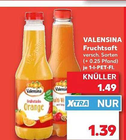VALENSINA Fruchtsaft versch. Sorten (+ 0.25 Pfand) je 1-l-PET-Fl.