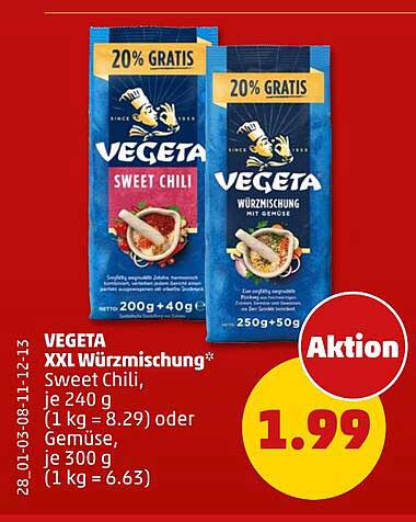 VEGETA XXL Würzmischung* Sweet Chili, je 240 g (1 kg = 8.29) oder Gemüse, je 300 g (1 kg = 6.63)