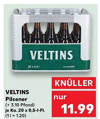 VELTINS Pilsener (+ 3,10 Pfand) je Ka. 20 x 0,5-l-Fl.