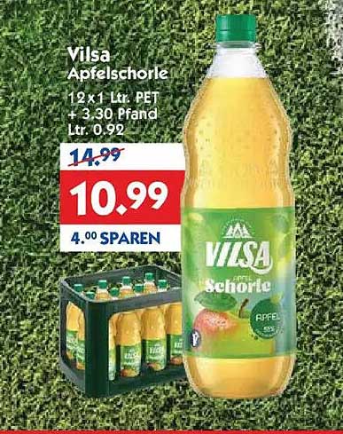 Vilsa Apfelschorle 12 x 1 ltr. PET + 3.30 Pfand