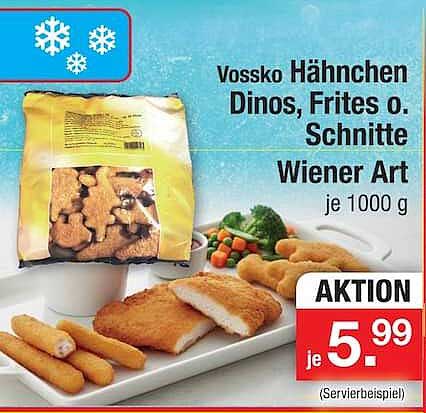 Vossko Hähnchen Dinos, Frites o. Schnitte Wiener Art je 1000 g