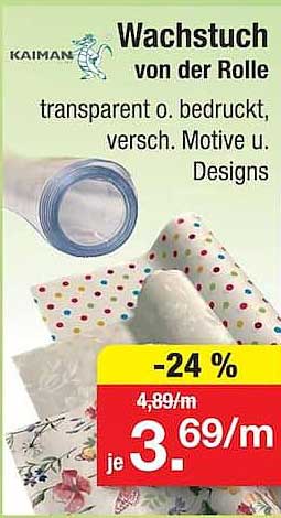 Wachstuch von der Rolle transparent o. bedruckt, versch. Motive u. Designs
