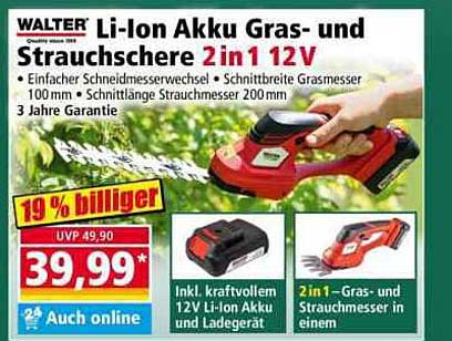 WALTER Li-Ion Akku Gras- und Strauchschere 2 in 1 12V