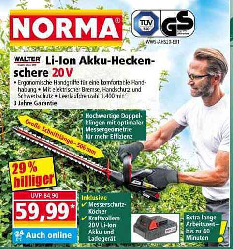 WALTER Li-Ion Akku-Heckenschere 20V