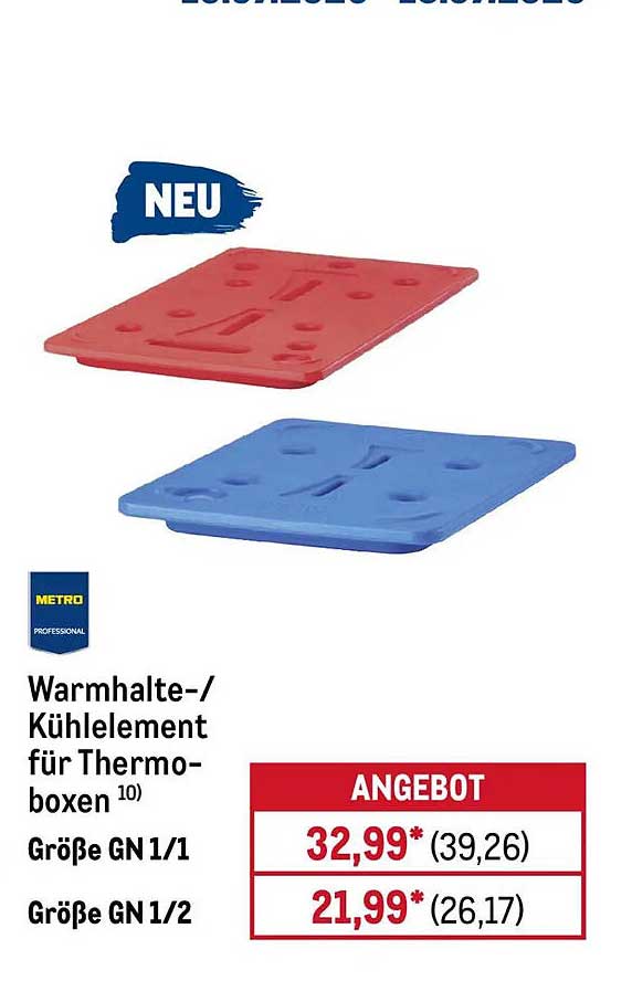 Warmhalte-/Kühlelement für Thermoboxen 10) Größe GN 1/1 Größe GN 1/2