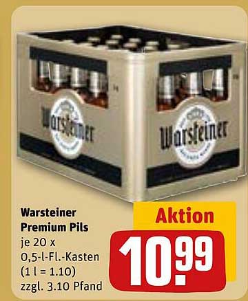 Warsteiner Premium Pils je 20 x 0,5-L-Fl.-Kasten (1 l = 1.10) zzgl. 3.10 Pfand
