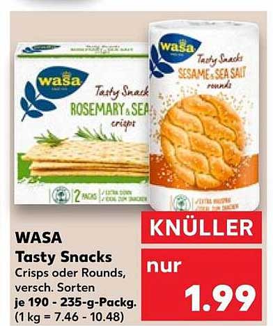 WASA Tasty Snacks Crisps oder Rounds, versch. Sorten je 190 - 235-g-Packg. (1 kg = 7.46 - 10.48)