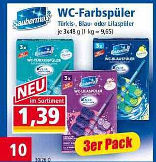 WC-Farbsprüler Türkis-, Blau- oder Lila-Spüler je 3x48 g (1 kg = 9,65)