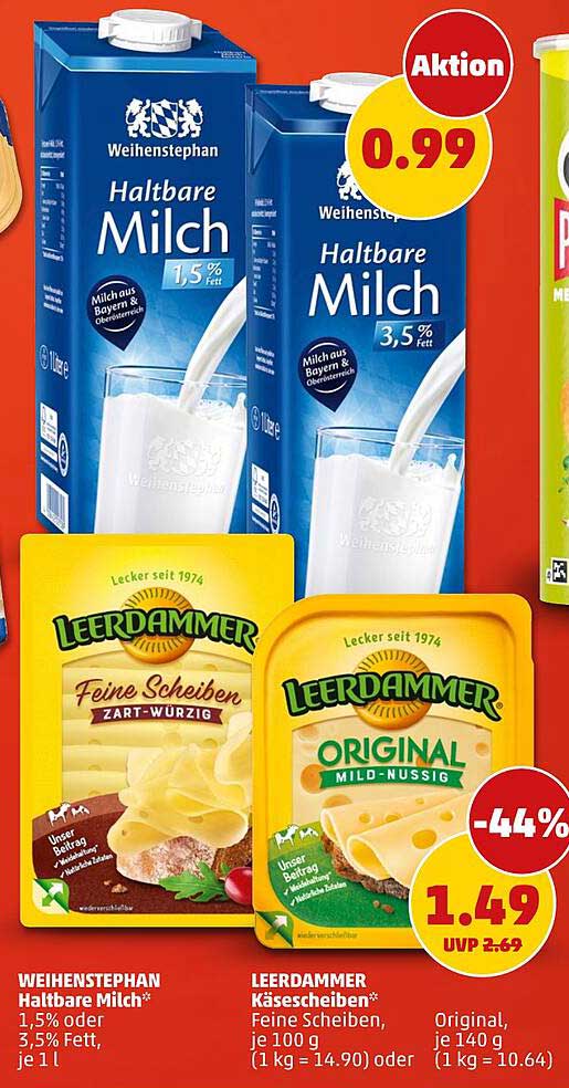 WEIHENSTEPHAN Haltbare Milch* 1,5% oder 3,5% Fett, je 1 l