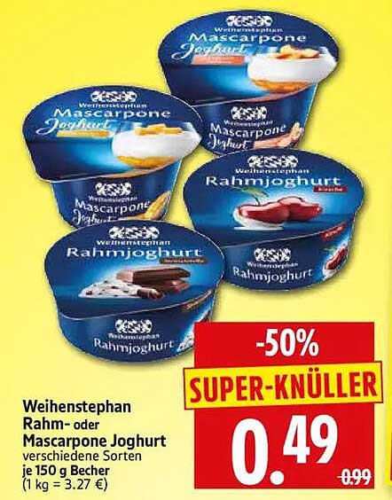 Weihenstephan Rahm- oder Mascarpone Joghurt verschiedene Sorten je 150 g Becher