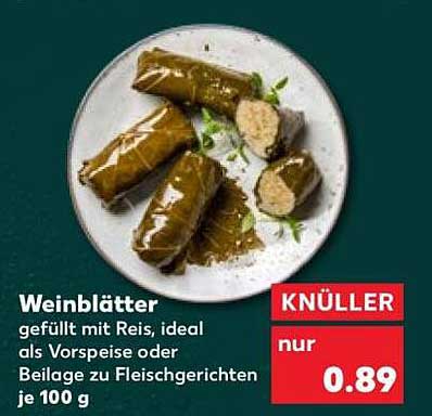 Weinblätter gefüllt mit Reis, ideal als Vorspeise oder Beilage zu Fleischgerichten je 100 g