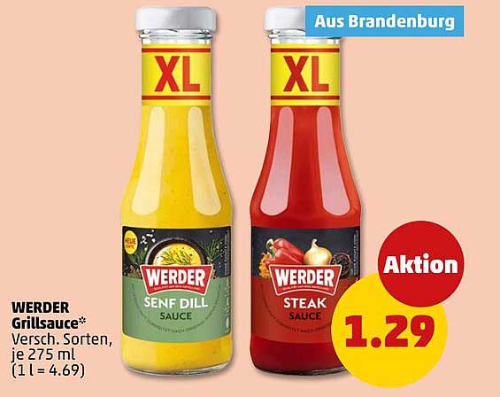 WERDER Grillsauce* Versch. Sorten, je 275 ml (1 l = 4.69)