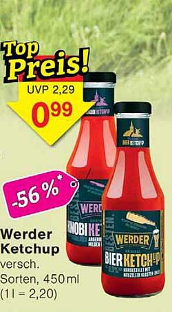 Werder Ketchup versch. Sorten, 450ml (1 l = 2,20)