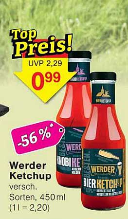 Werder Ketchup versch. Sorten, 450ml (1l = 2,20)