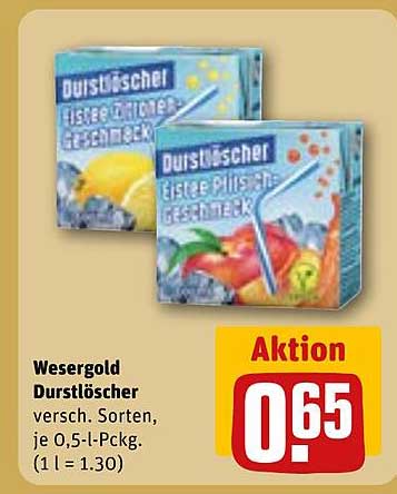 Wesergold Durstlöscher versch. Sorten, je 0,5-l-Pckg. (1 l = 1.30)
