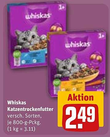 Whiskas Katzentrockenfutter versch. Sorten, je 800-g-Pckg. (1 kg = 3.11)