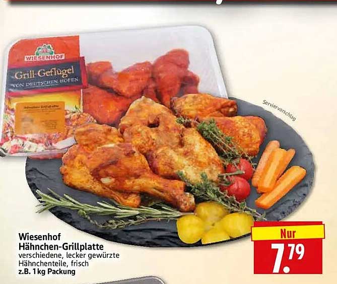 Wiesenhof Hähnchen-Grillplatte verschiedene, lecker gewürzte Hähnchenteile, frisch z.B. 1 kg Packung