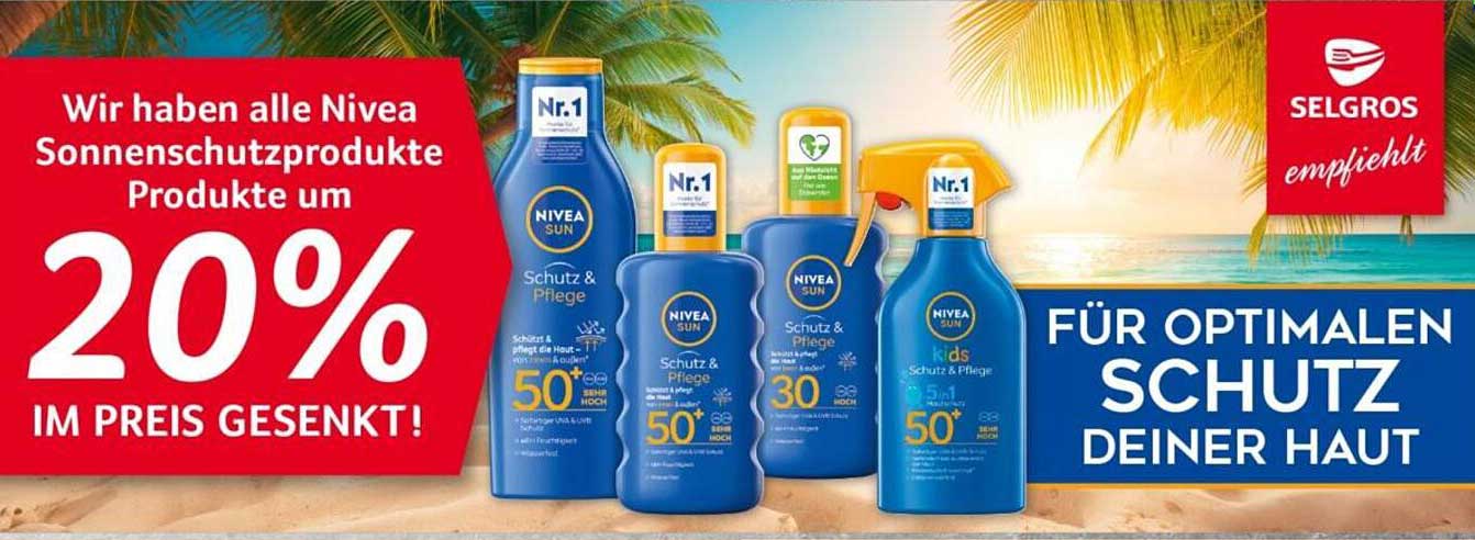Wir haben alle Nivea Sonnenschutzprodukte Produkte um 20% IM PREIS GESENKT!
