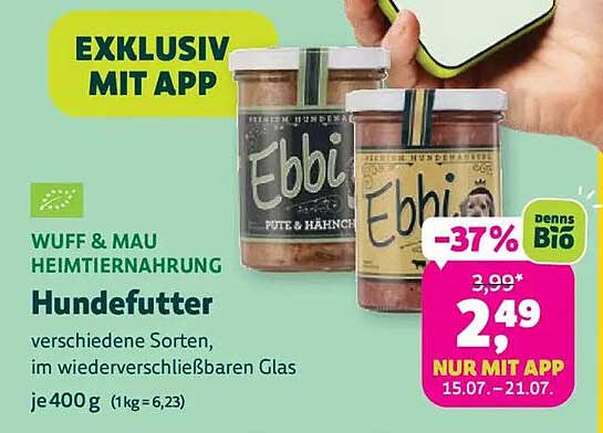 WUFF & MAU HEIMTIERNAHRUNG Hundefutter verschiedene Sorten, im wiederverschließbaren Glas je 400 g (1kg = 6,23)