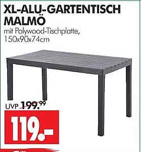 XL-ALU-GARTENTISCH MALMÖ mit Polywood-Tischplatte, 150x90x74cm