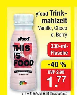 yfood Trinkmahlzeit Vanille, Choco o. Berry 330-ml-Flasche -40 %