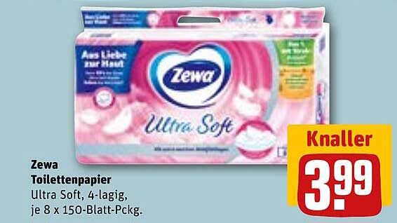 Zewa Toilettenpapier Ultra Soft, 4-lagig, je 8 x 150-Blatt-Pckg.