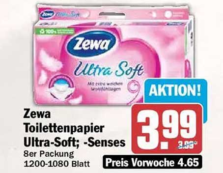 Zewa Toilettenpapier Ultra-Soft, -Senses 8er Packung 1200-1080 Blatt