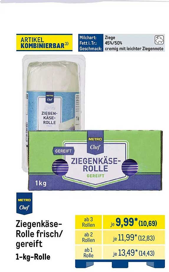 Ziegenkäse-Rolle frisch/gereift 1-kg-Rolle