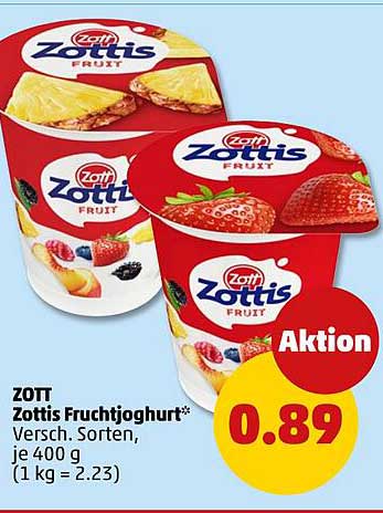 ZOTT Zottis Fruchtjoghurt* Versch. Sorten, je 400 g (1 kg = 2.23)