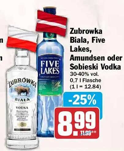 Zubrowka Biala, Five Lakes, Amundsen oder Sobieski Vodka