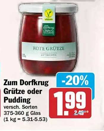 Zum Dorfkrug Grütze oder Pudding versch. Sorten 375-360 g Glas