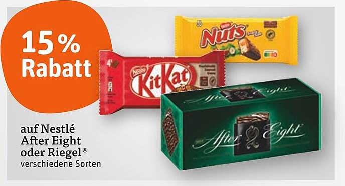 15% Rabatt auf Nestlé After Eight oder Riegel – verschiedene Sorten