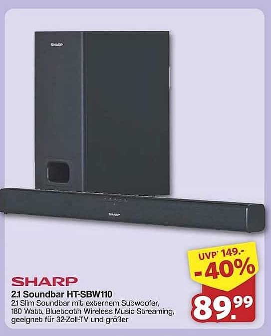 2.1 Slim Soundbar HT-SBW110 von Sharp - 40% Rabatt!